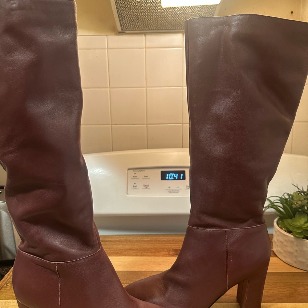 Marc Fisher Elegant Burgundy Leather Knee-High Boots